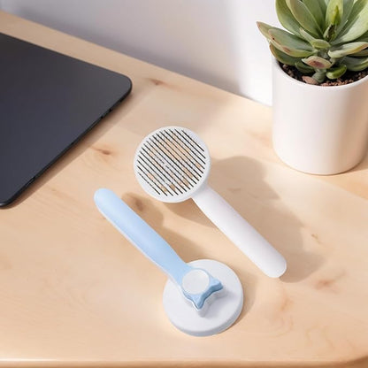 Self-Cleaning Pet Shedding Brush - Gentle Massage Brush For Dogs And Cats Reduces Shedding By 90%, One-Piece Press Design Separates Hair With Ease, 3 Colors (Blue, Pink, Gray) (Gray)