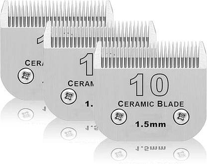 3 Pack 10# Detachable Pet Dog Grooming Ceramic Blades,Compatible with Andis,Oster A5,Wahl KM-10 Series,Size #10 Blade 1/16-Inch 1.5MM Cut Length