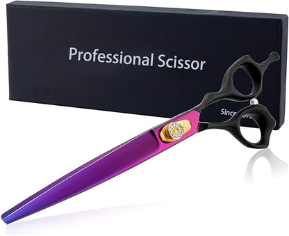 PURPLEBIRD 8 Inch Straight Dog Grooming Scissors Professional Pet Cutting Shears Safety Noiseless Blunt Tip Trimming Shearing for Dogs Cats Japanese Stainless Steel Purple