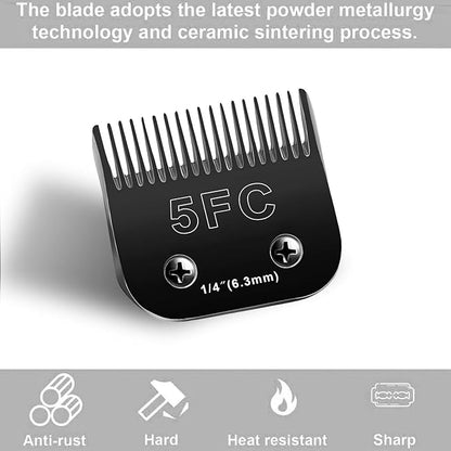 2PCS 5FC Blades Dog Grooming Blades Compatible with Andis/Oster A5/Wahl KM-10 Series Dog Clippers,Detachable Clipper Replacement Blade,Black(5FC/2PCS)