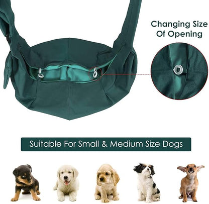 Lukovee Pet Sling, Hand Free Dog Sling Carrier Adjustable Padded Strap Tote Bag, Shoulder Bag with Safety Belt & Front Pocket for Small Dog Cat Puppy (Green,S)