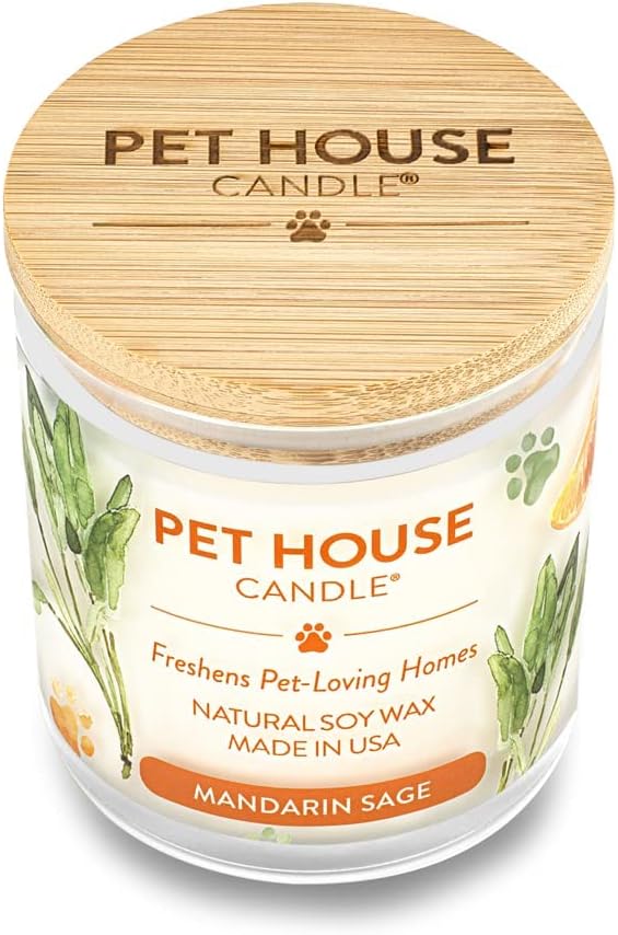 One Fur All Pet House Candle 2 Pack - Plant-Based Soy Candle - Long Lasting Pet Odor Elimination - Mandarin Sage Scent