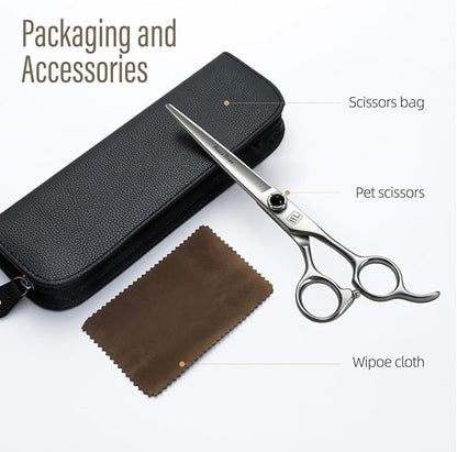 Dog Grooming Scissors: 7.5 inch Professional Pet Shears Made Of Japanese 9CR Advanced Stainless Steel for Dogs Cats and Other Pets
