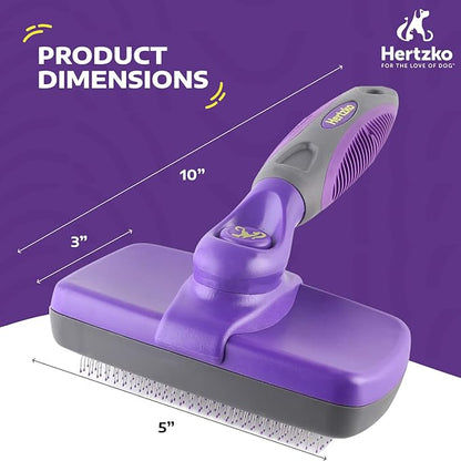 Hertzko Dog Brush - Self-Cleaning Slicker Brush for Dogs and Cats - Gently Removes Loose Hair, Tangles, and Dirt - Regular Size Grooming Brush for Sensitive Skin, Suitable for Long or Short Coats