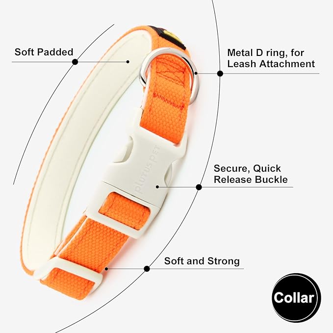 Plutus Pet Cotton Dog Collar, Heavy Duty Collar with Soft Padding, Adjustable and Comfortable for Small Medium and Large Dogs, Orange, XS