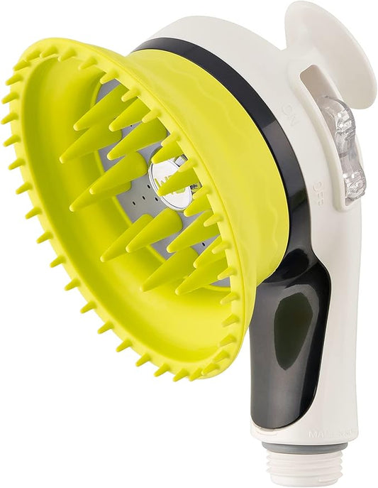 WD Handheld Shower Brush with On/Off Switch | Shield Water While Brushing and Washing Simultaneously | Dog Washing Shower Attachment