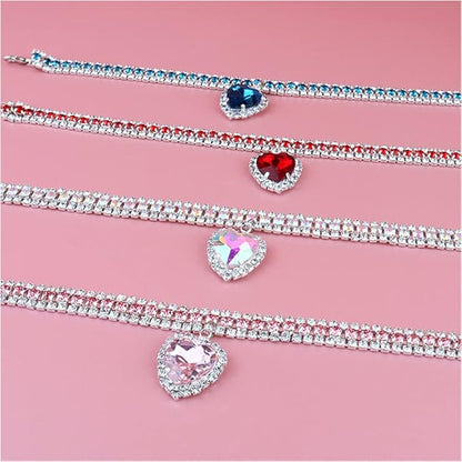 Pet Collar Accessories Cat and Dog Collar Love Pendant Three Row Diamond Necklace Adjustable Collar (7.8-9.8IN)