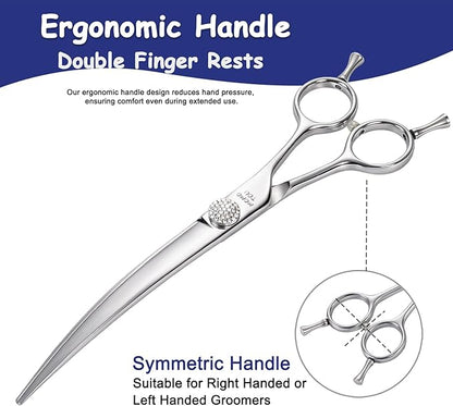 Professional Curved Dog Grooming Scissors with Simulation Diamond 440C Stainless Steel Polished Pet Cat Hair Cutting Shears for Groomers and Home users 7''