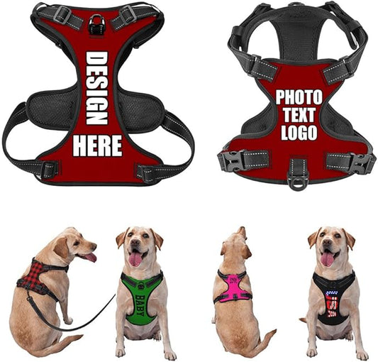 Custom Pet Traction Chest Harness for Training Walking with No Pulling Tugging Choking Pressure, Customized Comfy Dog Chest Harness, Reflective Pet Harnesses Customization, DarkRed, XL