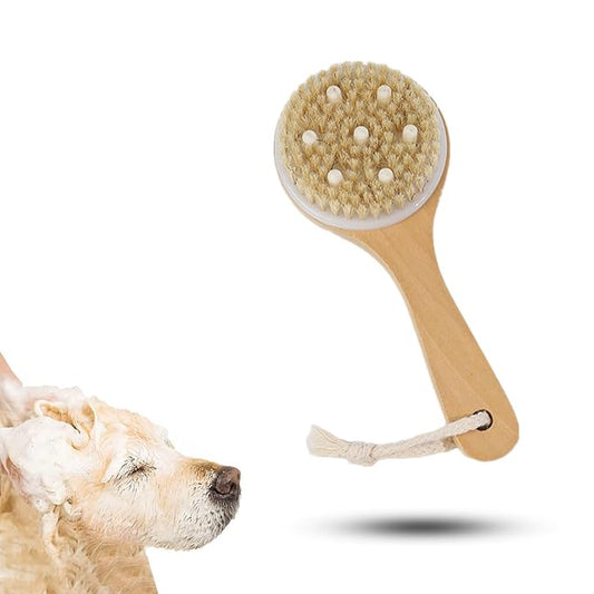 Pet Shampoo Brush Premium Dog Bath Brush Dog Shower Brush Wooden Pet Bath Massage Brush with Massage Points for Dogs and Cats with Short or Long Hair