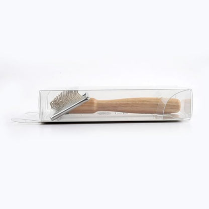 Wooden Slicker Brush - Stainless Steel Soft Pins for Pet Grooming (Size M)