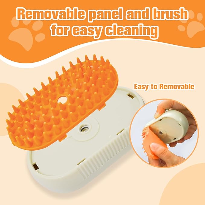 Steam Brush for Dogs Cats,Cat Steam Brush for Shedding,3 in 1 Steamy Cat Brushes,Silicone Pet Spray Hair Removal Comb for Grooming,Massage,Combing,Rechargeable Spritz Defur Comb for Cats Dogs Yellow