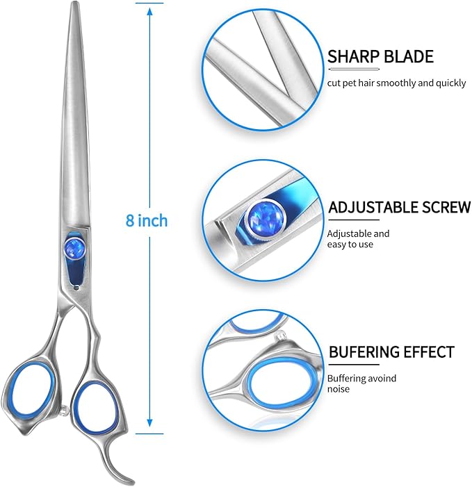 8'' Straight Dog Grooming Scissors Professional Dog Shears for Grooming Japan 440C Stainless Steel Sharp Smooth Heavy Duty Pet Grooming Scissors