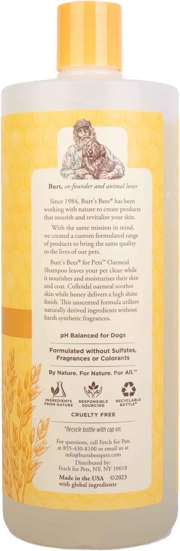 Burt's Bees for Pets Oatmeal Dog Shampoo with Colloidal Oat Flour and Honey, 95% Natural Origin Formulas, Shampoo for Dogs - Gentle Dog Shampoo, Best Dog Shampoo, 32 oz