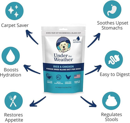 Under the Weather Bland Diet for Dogs | Easy to Digest for Sick Dogs | Always Be Ready | Contains Electrolytes - All Natural Freeze Dried 100% Human Grade Meats | 1 Pack - Chicken, Rice - 6oz