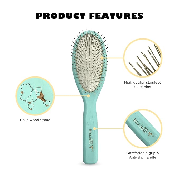Der Meister Pin Brush, Pets Shedding Tool for Dogs and Cats, Dematting and Grooming with All Hair Types, Remove Loose Fur, Undercoat, Mats, Tangled Hair, Knots (Green)