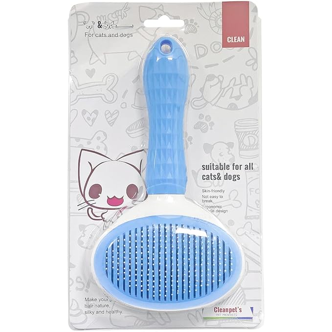 Self-Cleaning Slicker Brush,Pet Brush, Pet Massage Tool for Dogs Cats Rabbits Pet Grooming Shedding Brush Hair Care, Gentle on Skin (Blue)
