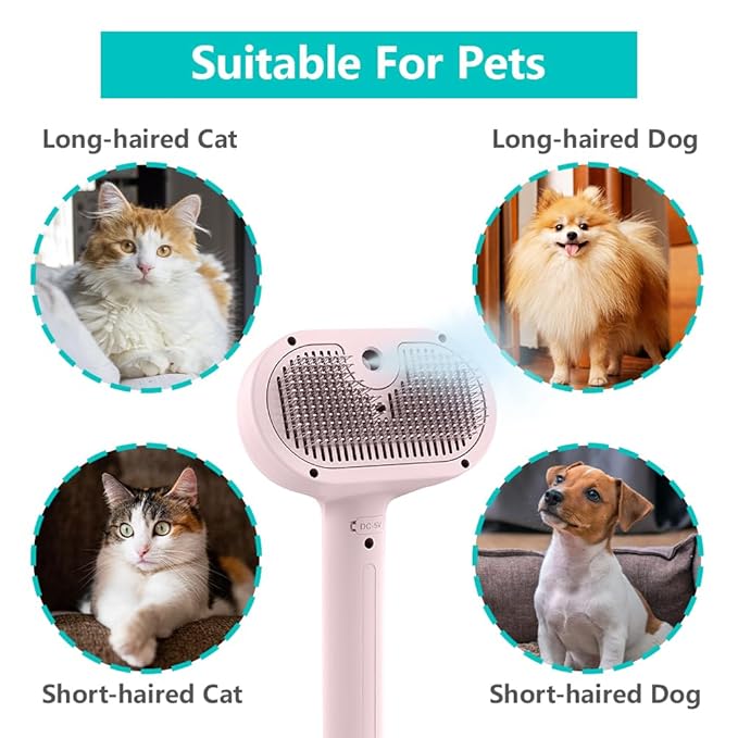 Spray Pet Brush for Shedding, Dog Cat Steam Comb for Pets Grooming with Spray Container EDR Anti-Static Suits for Long&Short Hair Pets