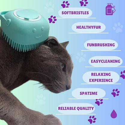 Dog Cat Bath Brush with Shampoo or Soap Dispenser, useful for Grooming, Washing and Massaging your Pet with Soft silicone Rubber Bristles