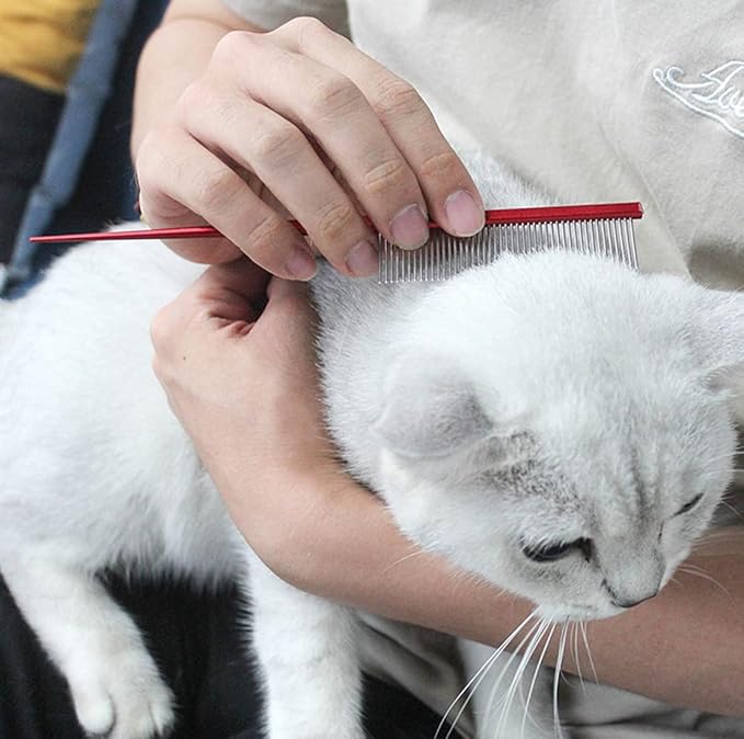 Pet Grooming Comb for Cat and Dog Hairstyling - Rat Tail Trimmer, Float Hair Removal Dematting Tool with Rounded Ends for Home Grooming