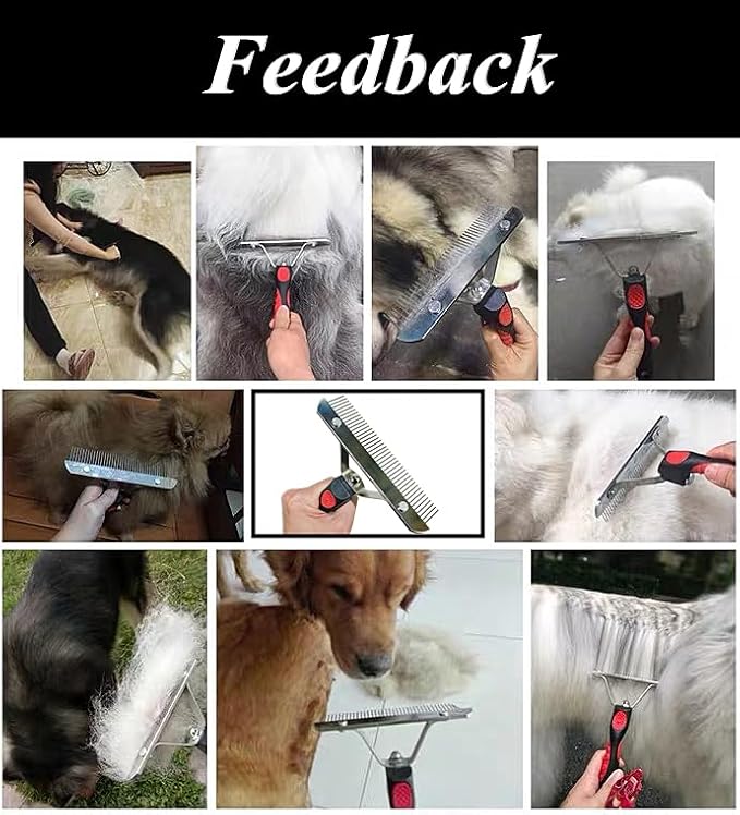 Undercoat Rake for Dogs, 2 Pack Grooming Kit Long Tooth Undercoat Rake + Stainless Steel Dog Comb, Deshedding Tool Set for Husky Long-haired Cats