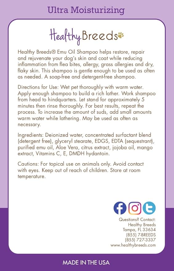 Healthy Breeds German Pinscher Emu Oil Shampoo - Gentle Cleanser That Provides Soothing Relief of Inflammation While Restoring Moisture Balance - Fruity Scent - 8 oz