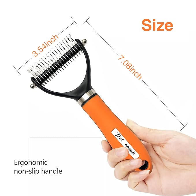 Dog Brush - Shedding Tool for Long-Haired Dogs (Orange)