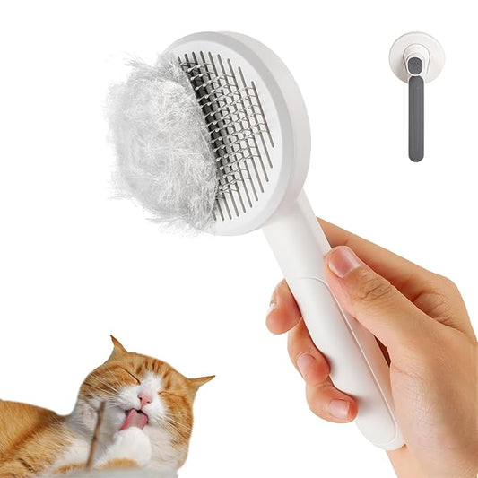 New cat brush&dog brush,pet hair brush with Self Cleaning Button Easy to remove loose undercoat，Needle-tip massage beads, no harm to the skin (Grey)