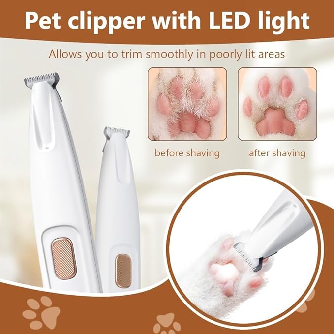 Upgraded Dog Paw Trimmer, Paw Trimmer for Dogs, Rechargeable Pet Shaver with LED Light, Low Noise Pet Hair Clippers for Paws Eyes Ears Face Rump (Brown)