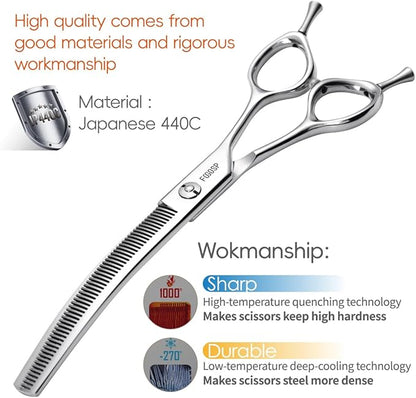 Curved Thinning Shears for Dogs 7.5'' Professional Blender Thinning Shears for Medium Large Dog 35% Thinning Rate (7.5 In, V Type Blender)