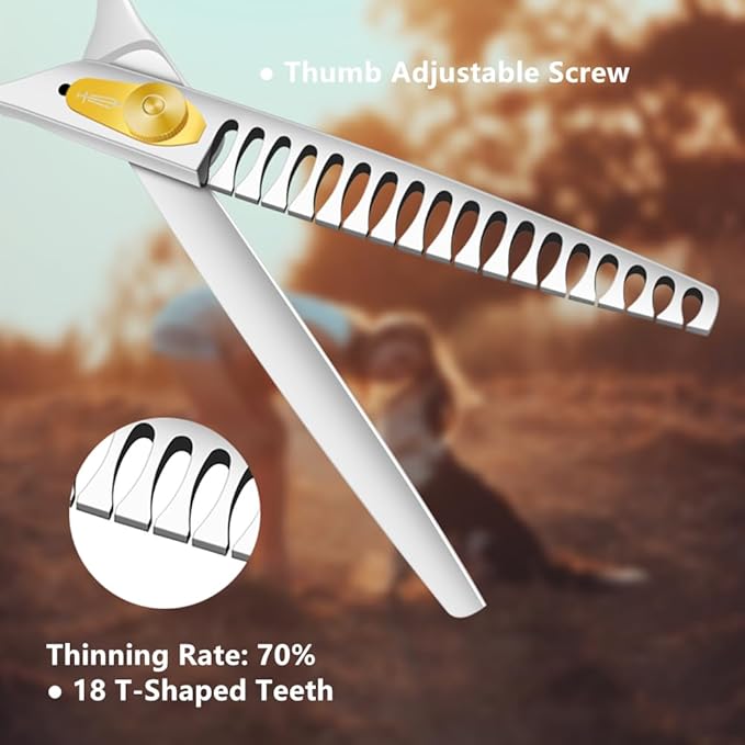 HASHIMOTO Chunkers Dog Grooming Scissors, Dog Shears for Thick Coats, 18 Teeth, 7.0 inch, 70% Thinning Rate for Thick Fur Trimming, Light Weight, Balanced.