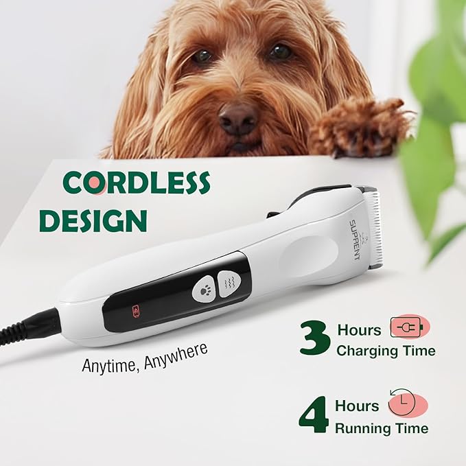 SUPRENT Dog Clippers for Grooming with Guards - Low Noise Cordless Dog Grooming Clippers - Adjustable, Rechargeable Dog Hair Trimmers - Pet Grooming Kit for Small Dogs
