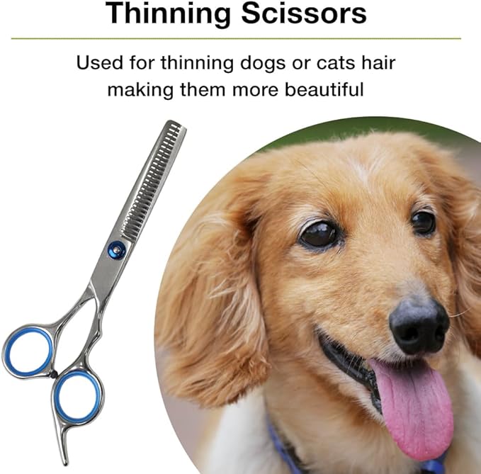 Professional 5 in 1 Dog Grooming Scissors Set with Safety Round Tips, Japard Sharp and Heavy-duty Pet Shears for Cats (Pink)