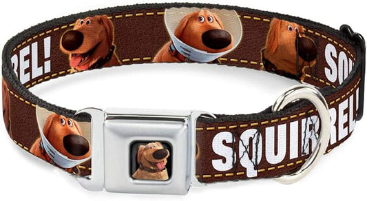 Buckle-Down Seatbelt Buckle Dog Collar - Dug 3-Poses/SQUIRREL! Brown/Yellow/White - 1" Wide - Fits 11-17" Neck - Medium