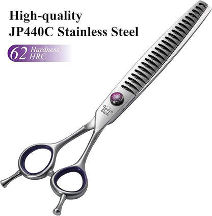 Fenice Peak 8'' Chunker Dog Grooming Scissors with Decorative Screw Professional 440C Stainless Steel Metallic Pet Thinning Shears with Offset Handle Durable and Sharp
