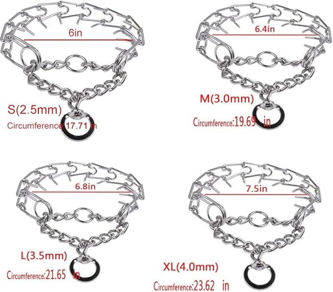 Darkyazi Durable Pinch Collar Stainless Steel Dog Adjustable Pet Training Collar for Medium Large Dogs (Large (2 Pack), Silver)