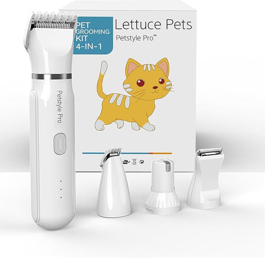 Petstyle Pro™ 4 Different Blades, 4-in-1 Cordless Motorized Trimmer Low Noise USB Rechargeable Pet Clipper for Dogs and Cats, for Trimming Hair Around Paws, Eyes, Ears, face, Buttocks, White