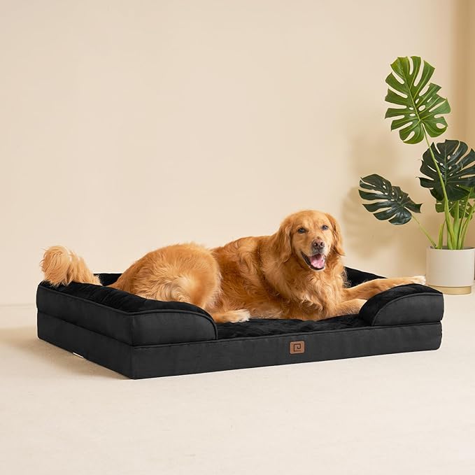 EHEYCIGA Orthopedic Dog Beds for Large Dogs, Waterproof Memory Foam Large Dog Bed with Sides, Non-Slip Bottom and Egg-Crate Foam Large Dog Couch Bed with Washable Removable Cover, Black