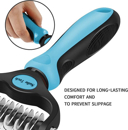 Pet Grooming Brush, Dematting Undercoat Rake Comb, Double Sided Shedding, to Remove Mats, Knots and Tangles Gently (Blue)