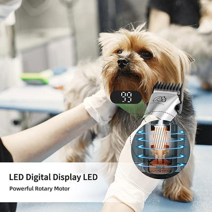 GTS Pet Clippers Professional Dog Grooming kit Adjustable Low Noise High Power Rechargeable Cordless Pet Grooming Tools, Hair Trimmers for Dogs and Cats, Washable（IPX5, with LED Display.