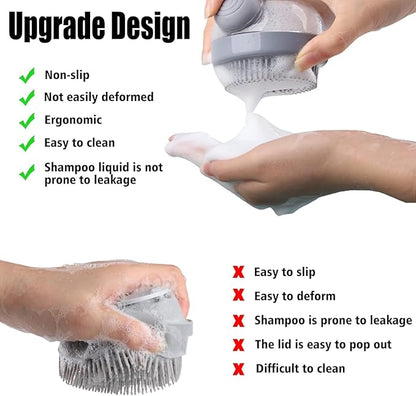 Dog Bath Brush Pet Shampoo Brush Silicone Puppy Brush Dog Shower Brush with Soap Dispenser Grooming Shower Brush (Grey)