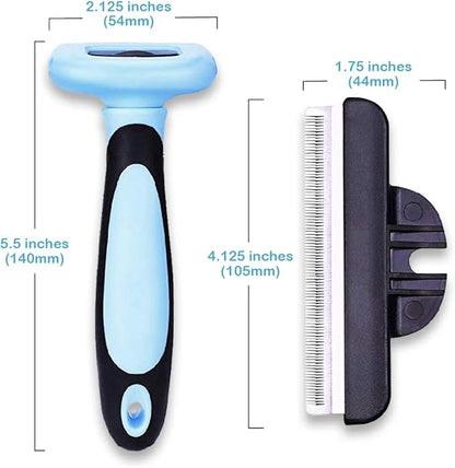 Pets First Professional Pet Brush - Grooming & Deshedding Tool for Cats & Dogs - Reduces Shedding, Dead Hair, Tangles - Detachable Stainless Steel Comb for Easy Cleaning - Soft Anti-Slip Handle,Blue
