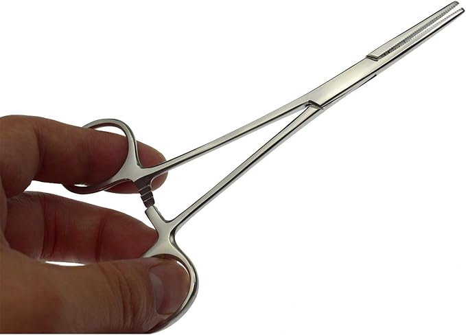 Professional Stainless Steel Pets Dogs Cats Hemostat Forceps Scissors Ear Hair Clamp Pulling Shears Plier Pet Dog Trimmer Accessories Straight Curved Silver 5.5 Inch (Straight)