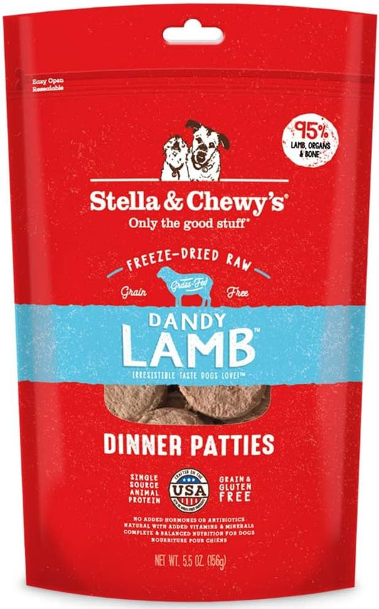 Stella & Chewy's Freeze Dried Raw Dinner Patties – Grain Free Dog Food, Protein Rich Dandy Lamb Recipe – 5.5 oz Bag
