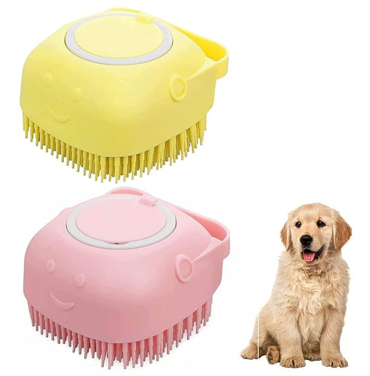 Silicone Dog Bath Brush for Grooming and Cleaning Short and Long-Haired Dogs and Cats (Yellow&Pink)