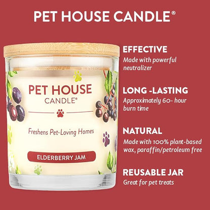 One Fur All Pet House Candle - Plant-Based/Soy, Long Lasting, Pet Odor Eliminating Scented Candle - Elderberry Jam