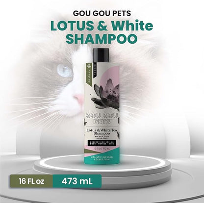 Holistic Natural Derived Lotus and White Tea Pet Shampoo: Veterinarian Recommended - Remove Dirt, Cleanse and Restore Your Dog, Cat or Horse Coat - Made in USA - 16 oz