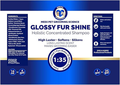 Concentrated Glossy Fur Shine - Professional Grooming Conditioner & Hair Detangler Spray for Dogs & Horses, Makes 4 Gallons, 16oz