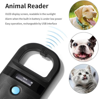 Microchip Reader, Pet Microchip Scanner with Display Screen Supports FDXB (ISO11784 / 11785) and EMID, Scanner for Dogs Cats Pigs Animal (Black)