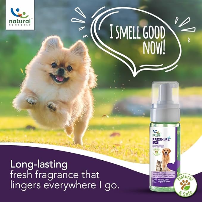 Natural Remedies Fresh Me Up Waterless Mild Foam Cleanser for Dogs and Cats - Dry Shampoo - Grooming Bath Supplies- Pet Deodorizer, Lick Safe, Hypoallergenic & Sulphate Free, All Breeds, 15.21 fl. oz.